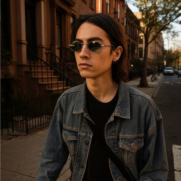 Vintage Y2K Rimless Round Mirrored Sunglasses | Green-Gold Iridescent Lenses - Picture 10 of 10